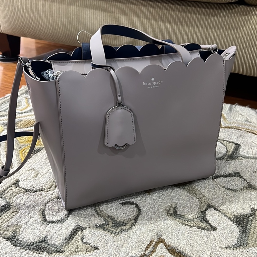 ♠️ Kate spade NWT $379 magnolia street small Mina gray blue leather satchel bag - Picture 2 of 15